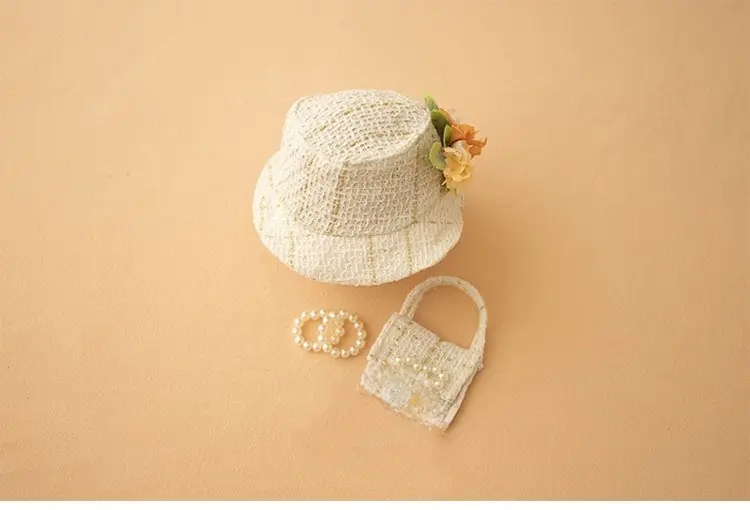 Baby Girl Chanel Inspired Dress Set - With Pearls & Handbag - Image 3
